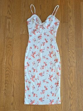 Joe & Elle White Midi Dress with Coral Floral Print